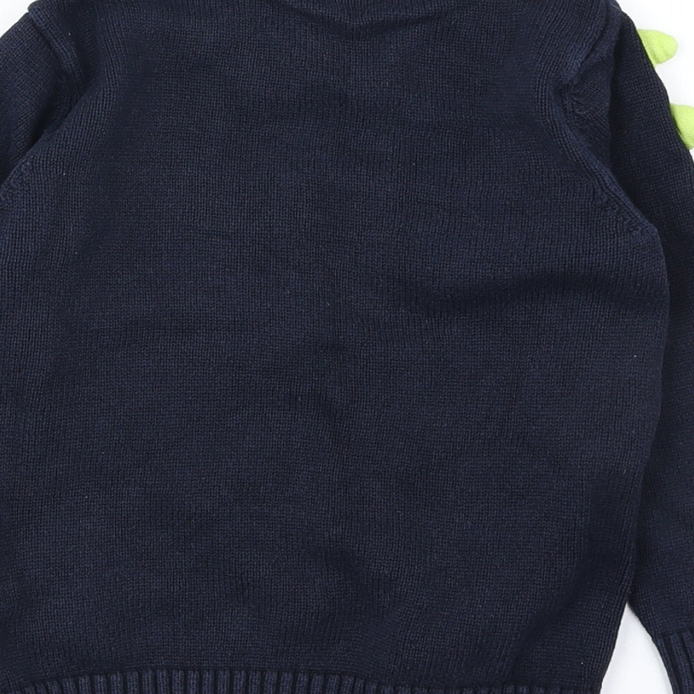 F&F Boys Blue Round Neck Colourblock Cotton Pullover Jumper Size 4-5 Years Pullover - Dinosaur