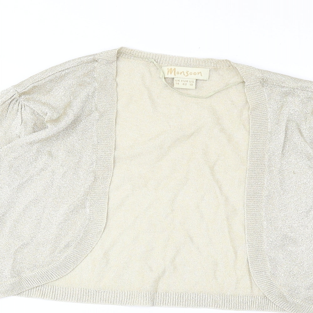Monsoon Womens Gold V-Neck Viscose Cardigan Jumper Size 14