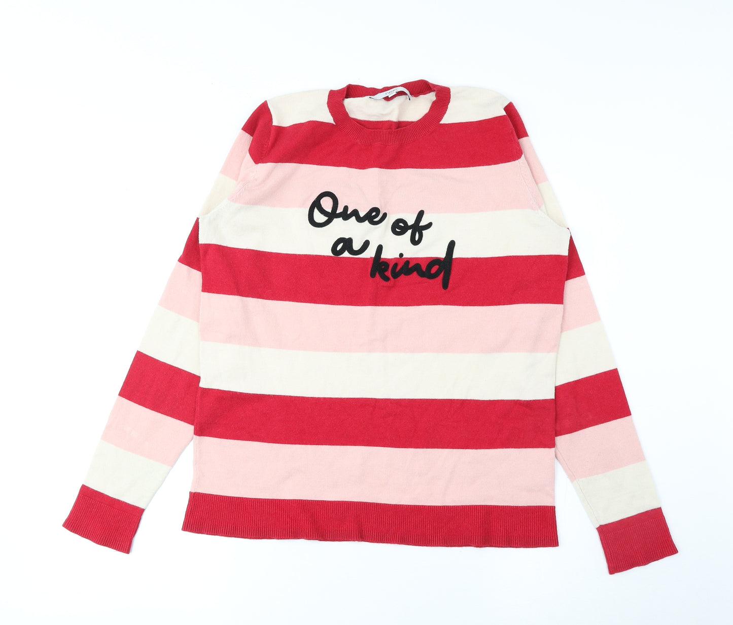 NEXT Womens Red Round Neck Striped Viscose Pullover Jumper Size 10 - One of a Kind