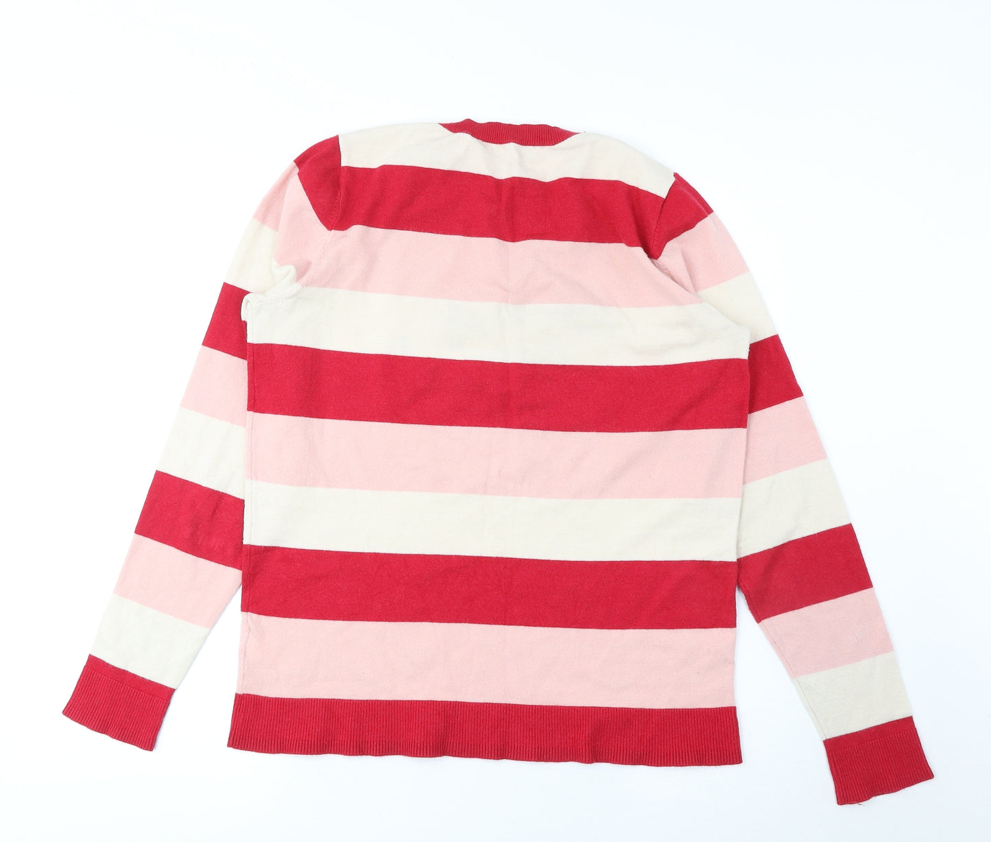 NEXT Womens Red Round Neck Striped Viscose Pullover Jumper Size 10 - One of a Kind