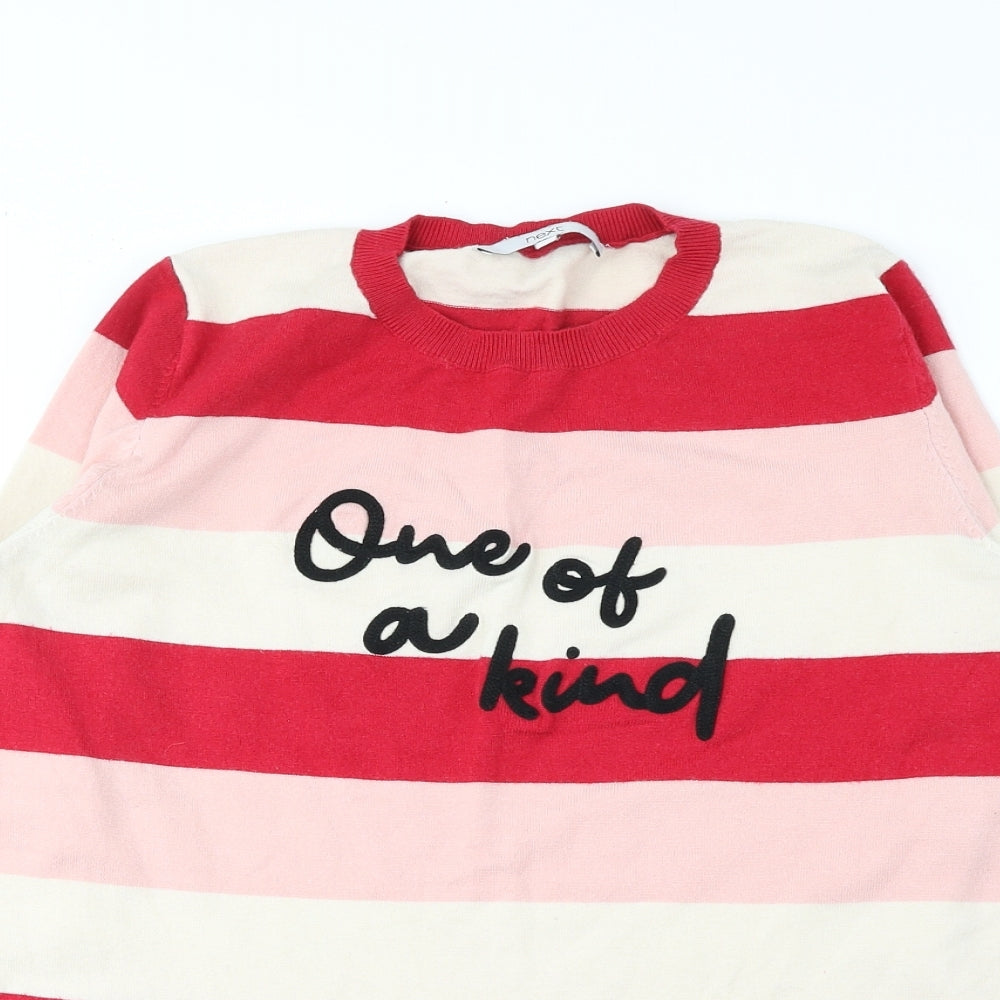 NEXT Womens Red Round Neck Striped Viscose Pullover Jumper Size 10 - One of a Kind