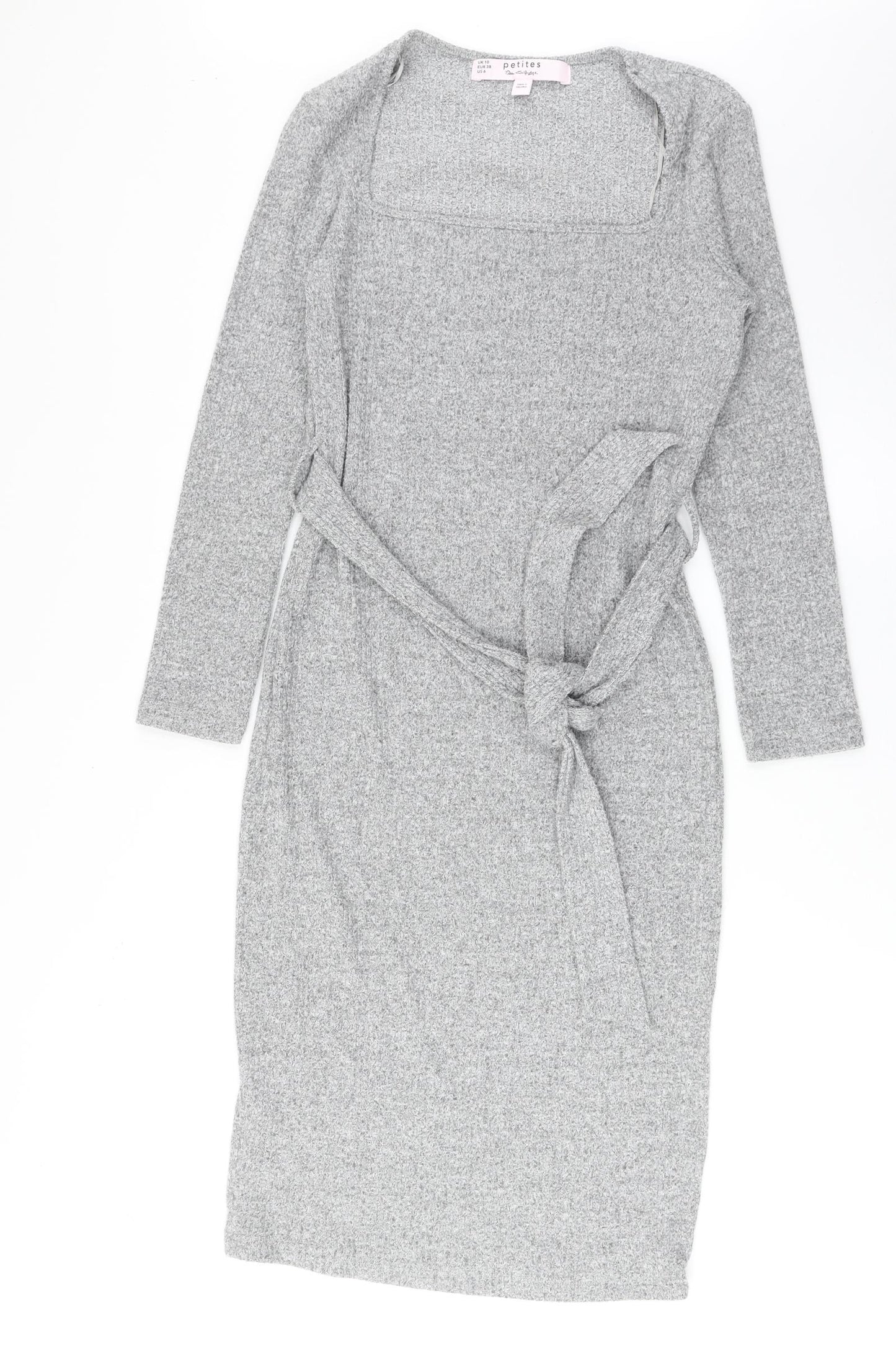 Miss Selfridge Womens Grey Polyester Jumper Dress Size 10 Square Neck Pullover