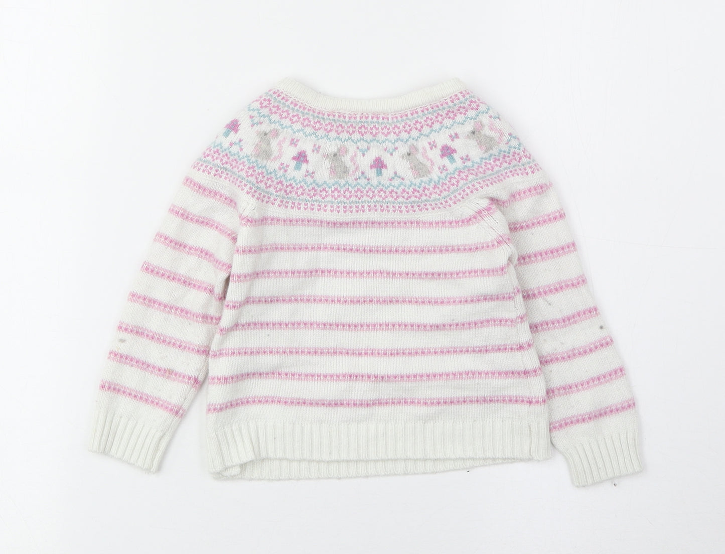 JoJo Maman Girls White Striped Viscose Cardigan Jumper Size 6-9 Months Button