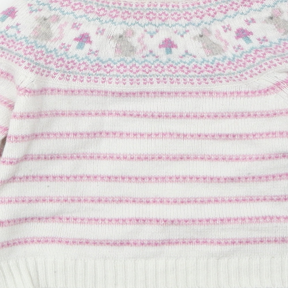 JoJo Maman Girls White Striped Viscose Cardigan Jumper Size 6-9 Months Button
