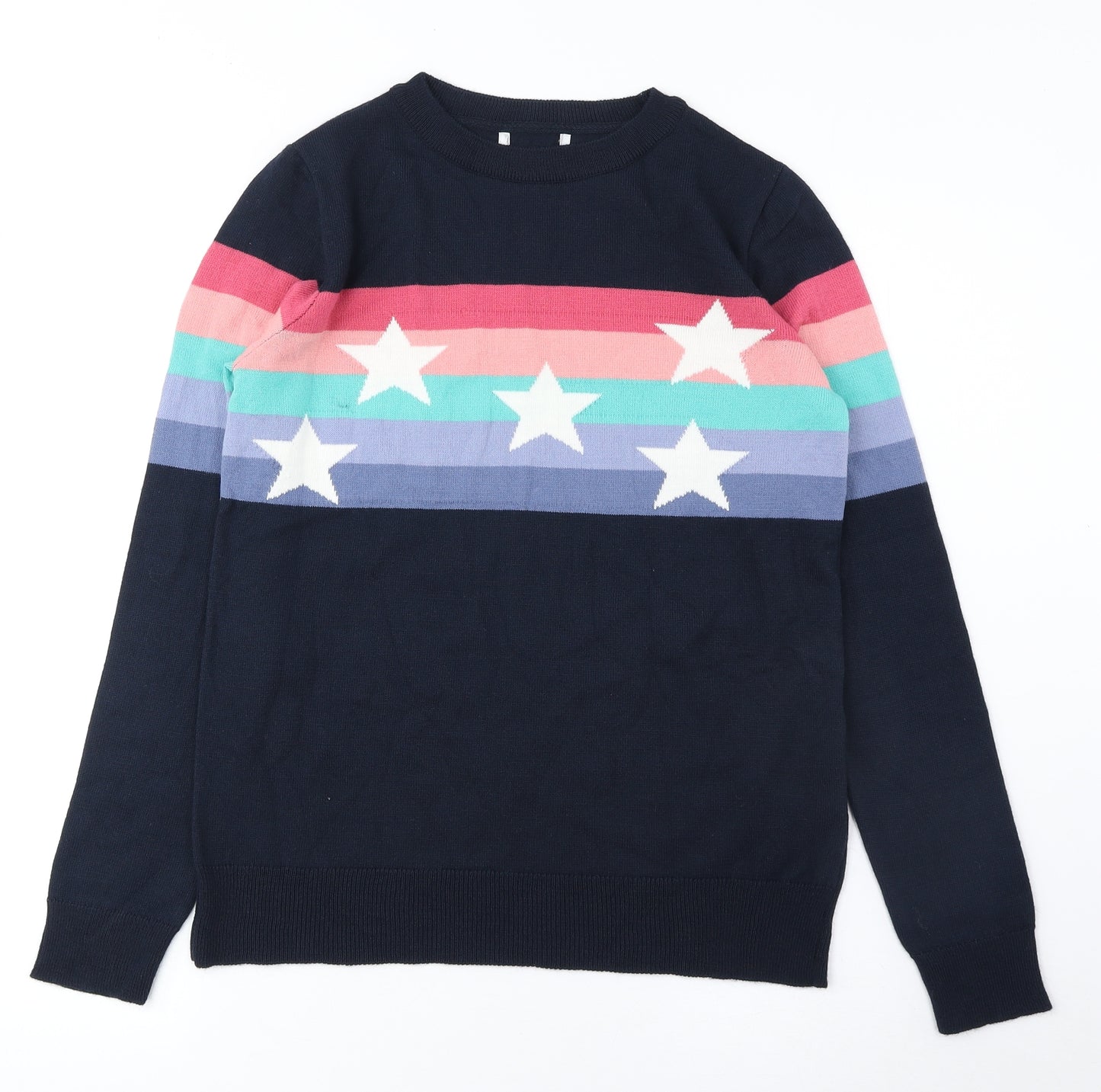 Matalan Womens Blue Roll Neck Striped Acrylic Pullover Jumper Size S - Star