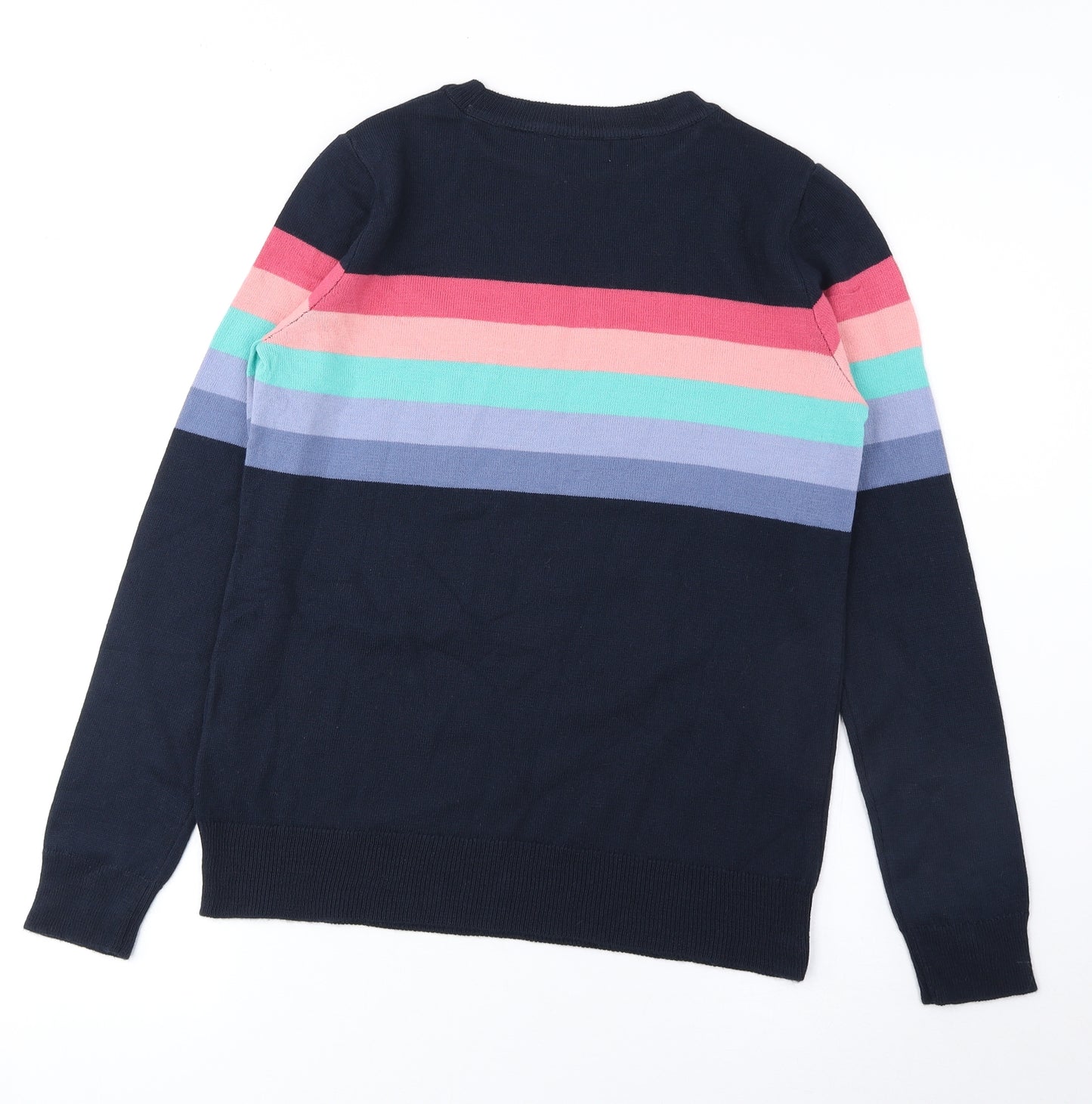 Matalan Womens Blue Roll Neck Striped Acrylic Pullover Jumper Size S - Star