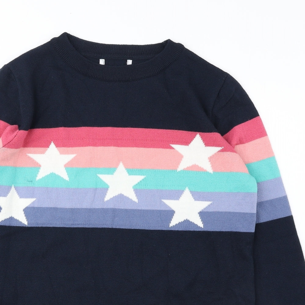 Matalan Womens Blue Roll Neck Striped Acrylic Pullover Jumper Size S - Star