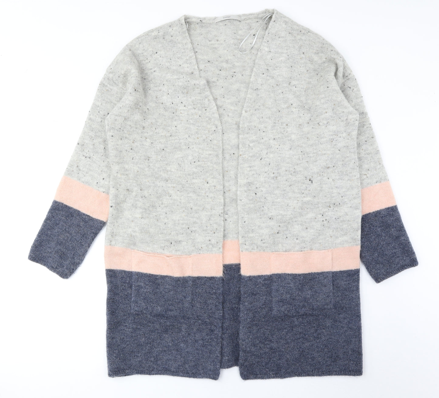 George Womens Grey V-Neck Acrylic Cardigan Jumper Size M - Colourblock