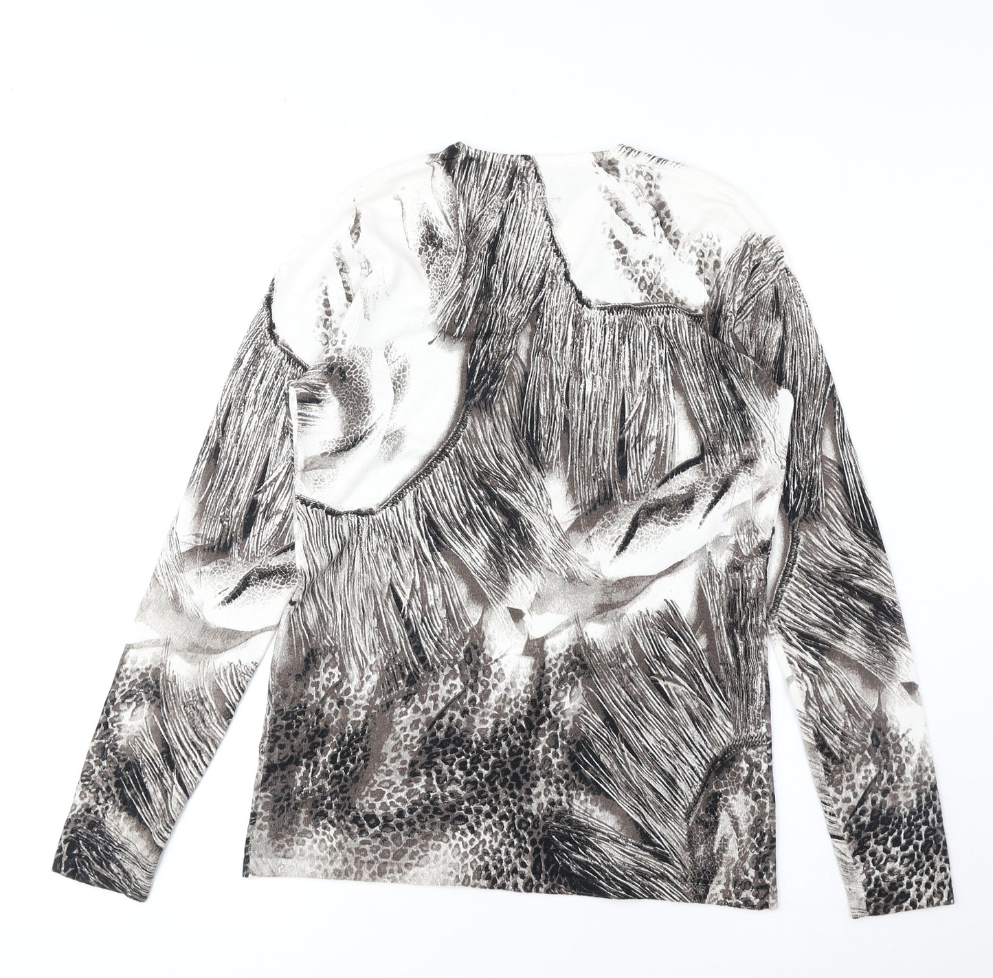 Marble Womens Brown V-Neck Geometric Viscose Pullover Jumper Size XS