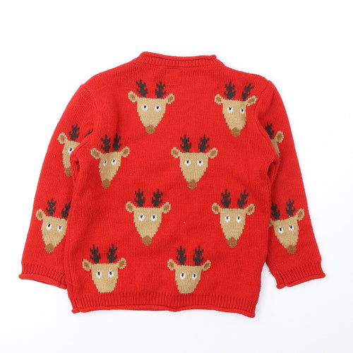 George Girls Red Round Neck Geometric Acrylic Pullover Jumper Size 3-4 Years Pullover - Christmas Reindeer and Santa