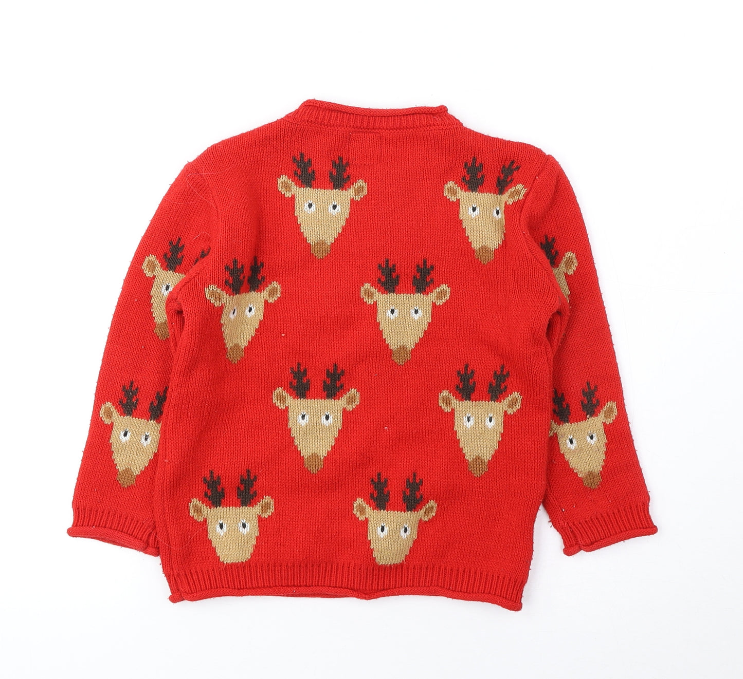 George Girls Red Round Neck Geometric Acrylic Pullover Jumper Size 3-4 Years Pullover - Christmas Reindeer and Santa