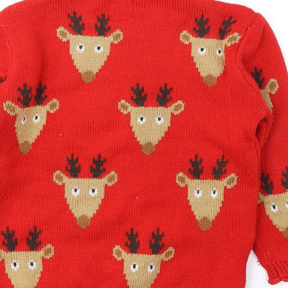 George Girls Red Round Neck Geometric Acrylic Pullover Jumper Size 3-4 Years Pullover - Christmas Reindeer and Santa