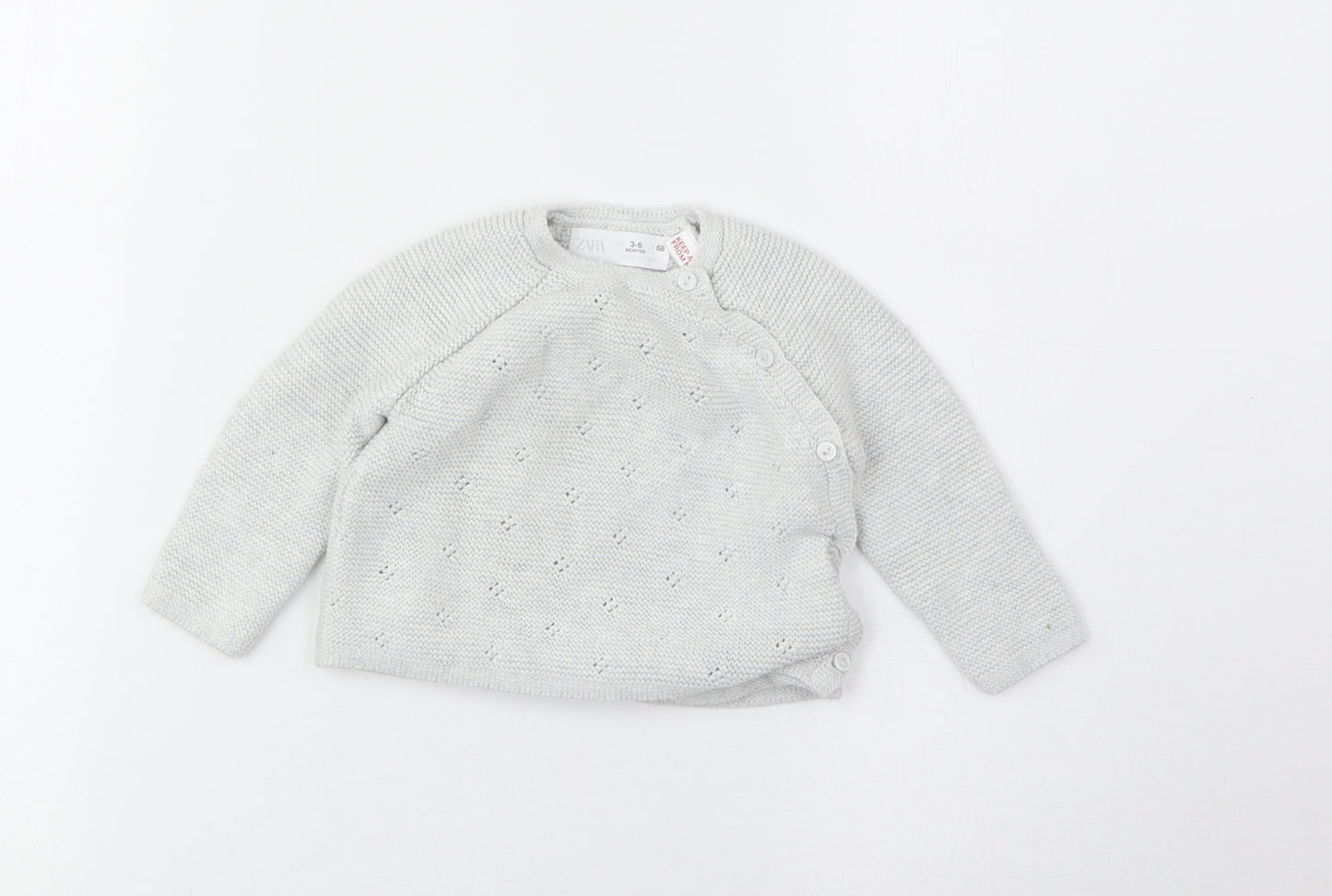 Zara Girls Grey Cotton Pullover Jumper Size 3-6 Months Button