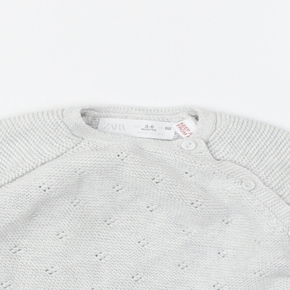 Zara Girls Grey Cotton Pullover Jumper Size 3-6 Months Button