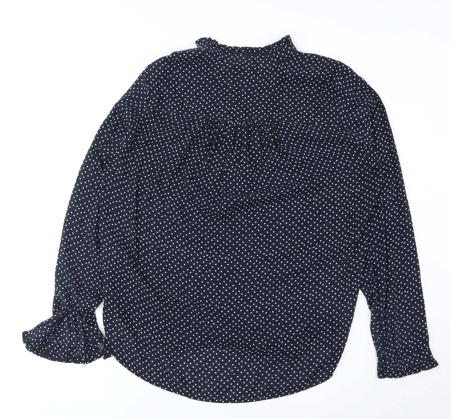 H&M Womens Blue Polka Dot Polyester Basic Blouse Size 6 V-Neck