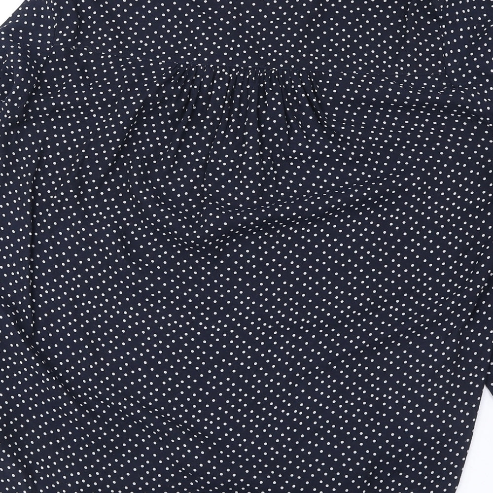 H&M Womens Blue Polka Dot Polyester Basic Blouse Size 6 V-Neck