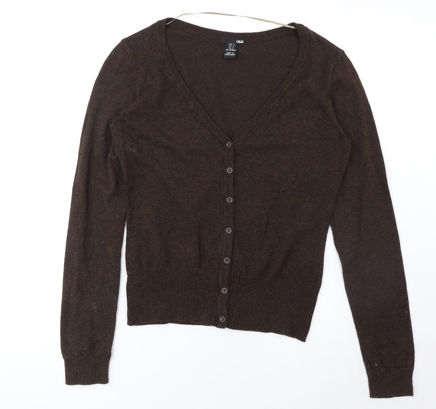 H&M Womens Brown V-Neck Cotton Cardigan Jumper Size S