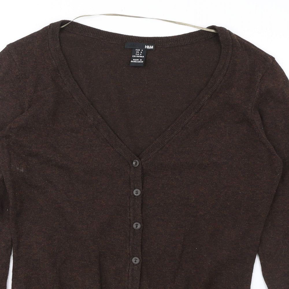 H&M Womens Brown V-Neck Cotton Cardigan Jumper Size S