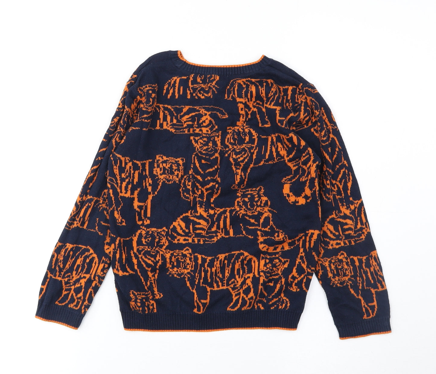 Monsoon Boys Blue Round Neck Geometric Cotton Pullover Jumper Size 5-6 Years Pullover - Tiger