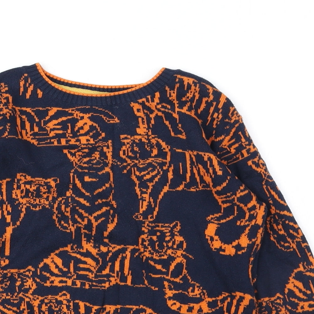Monsoon Boys Blue Round Neck Geometric Cotton Pullover Jumper Size 5-6 Years Pullover - Tiger