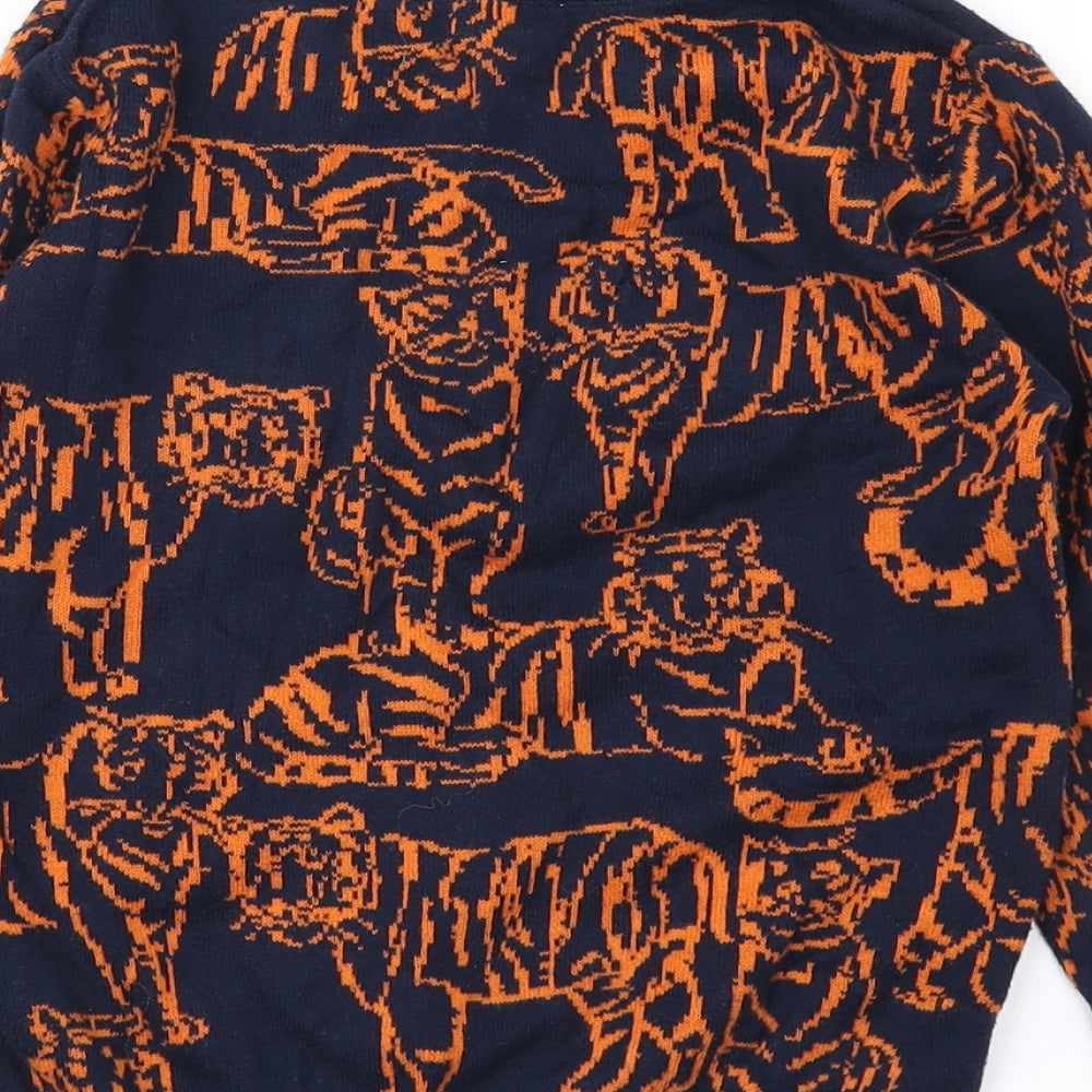 Monsoon Boys Blue Round Neck Geometric Cotton Pullover Jumper Size 5-6 Years Pullover - Tiger