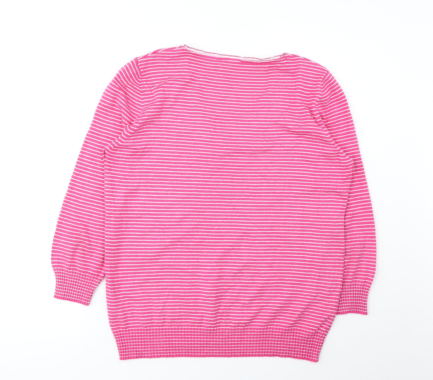 Marks and Spencer Womens Pink V-Neck Striped Viscose Pullover Jumper Size 14