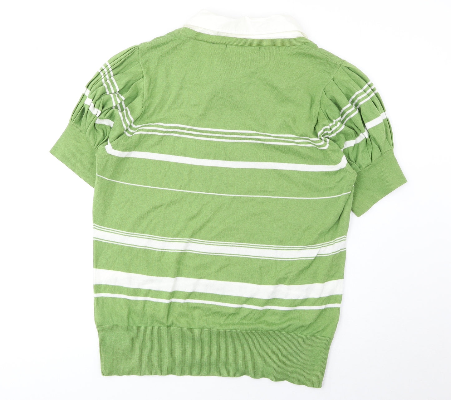 NEXT Womens Green Collared Striped Cotton Pullover Jumper Size 20
