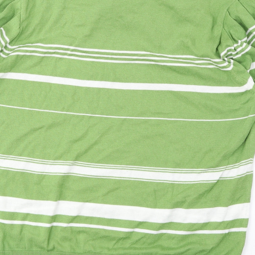 NEXT Womens Green Collared Striped Cotton Pullover Jumper Size 20