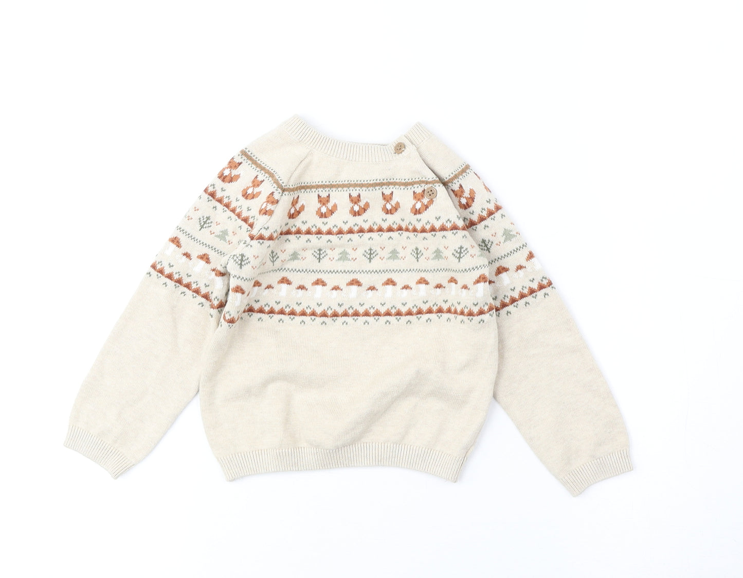 TU Baby Beige Fair Isle Cotton Pullover Jumper Size 6-9 Months Button