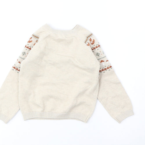 TU Baby Beige Fair Isle Cotton Pullover Jumper Size 6-9 Months Button
