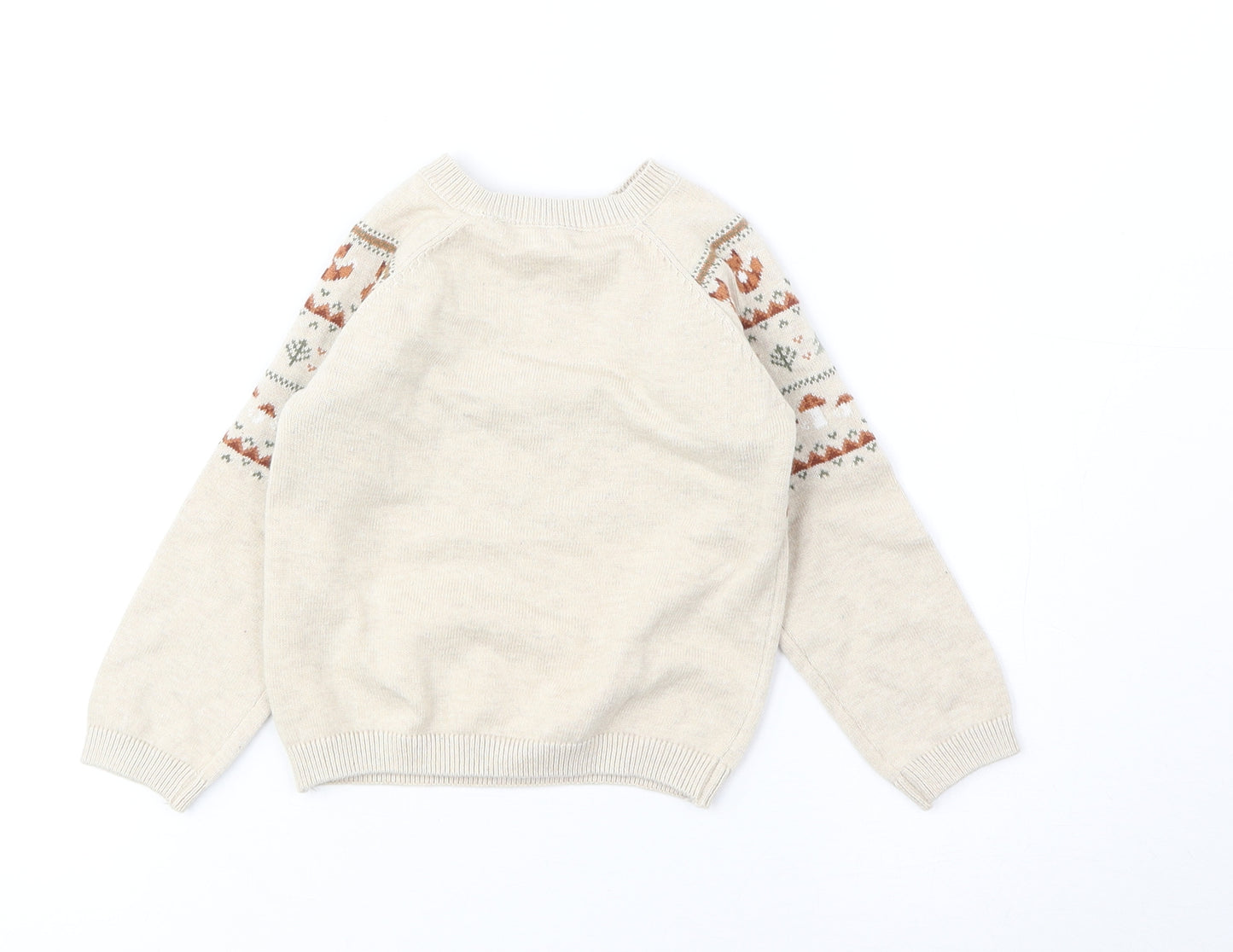 TU Baby Beige Fair Isle Cotton Pullover Jumper Size 6-9 Months Button