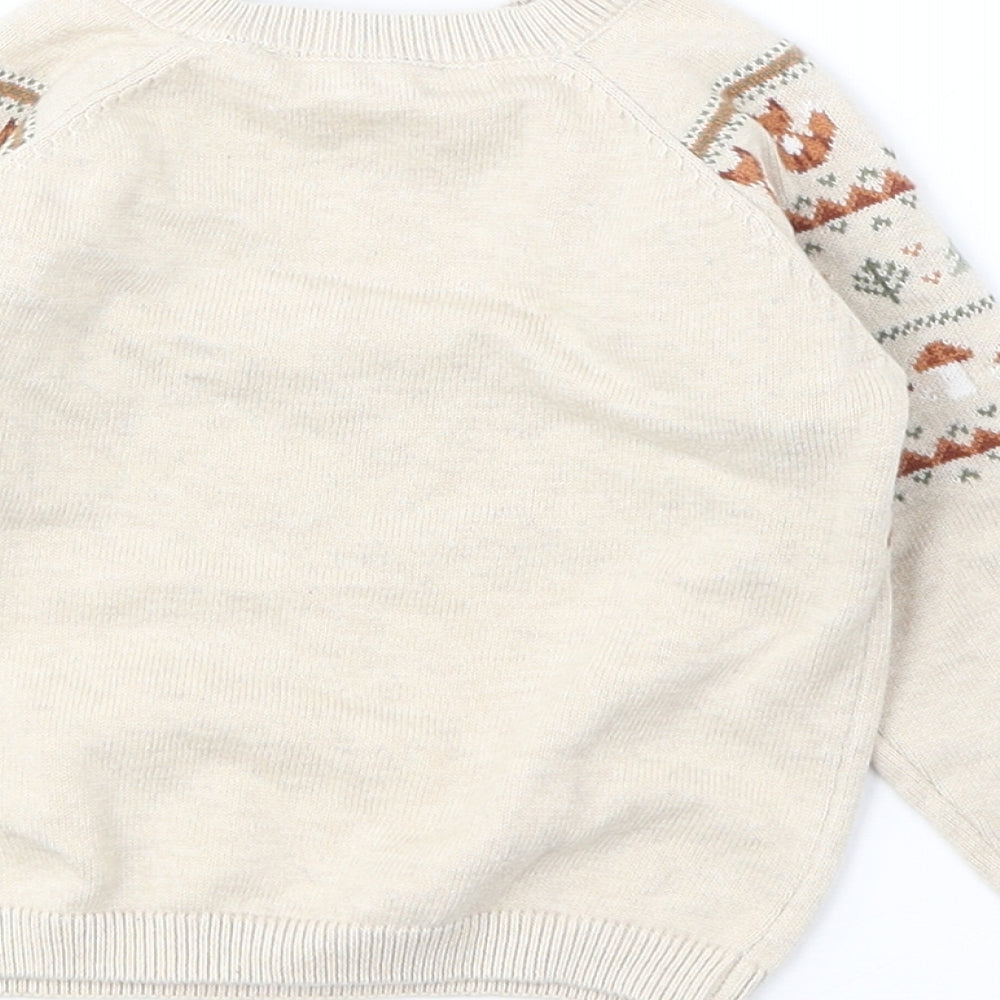 TU Baby Beige Fair Isle Cotton Pullover Jumper Size 6-9 Months Button