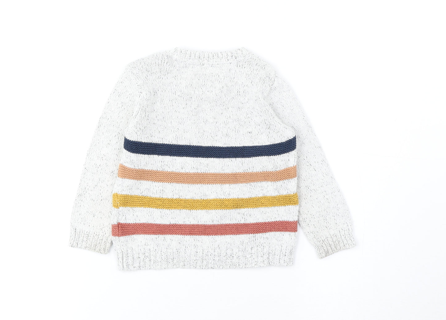 F&F Baby Grey Striped Cotton Pullover Jumper Size 9-12 Months Button - Car