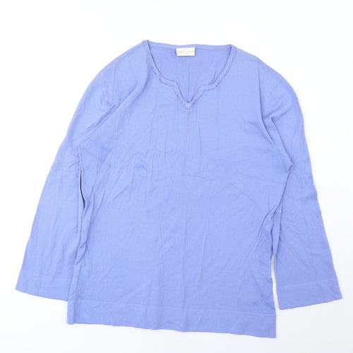 Claire Ashton Womens Blue Viscose Basic Blouse Size 14 V-Neck