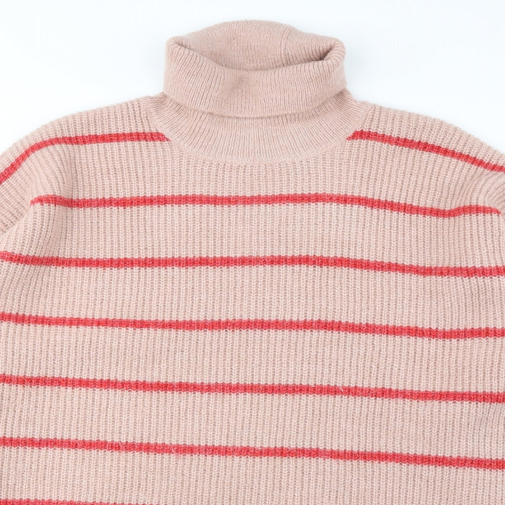George Womens Pink Roll Neck Striped Acrylic Pullover Jumper Size L