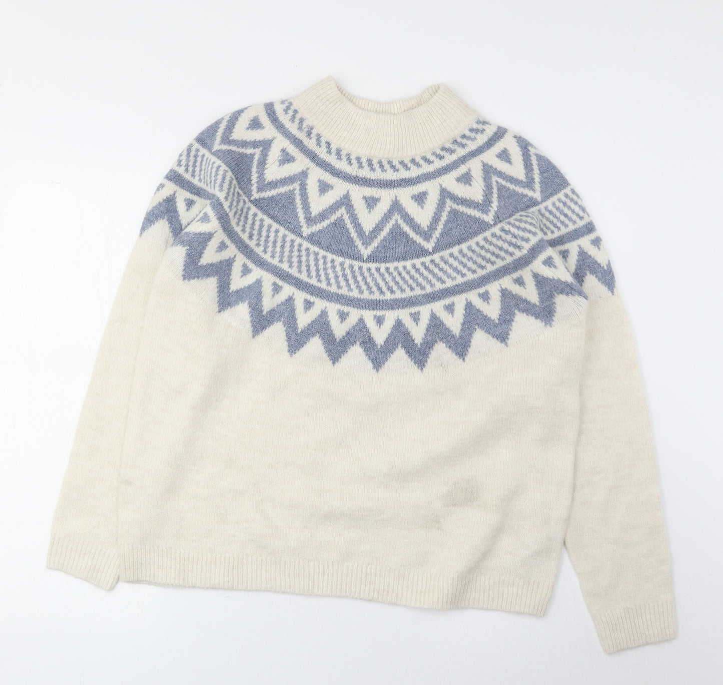 Marks and Spencer Womens White Mock Neck Geometric Acrylic Pullover Jumper Size M