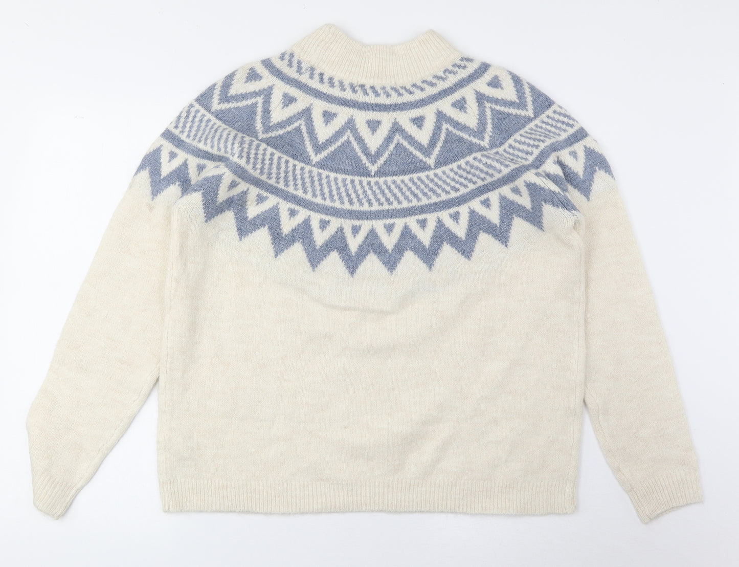 Marks and Spencer Womens White Mock Neck Geometric Acrylic Pullover Jumper Size M