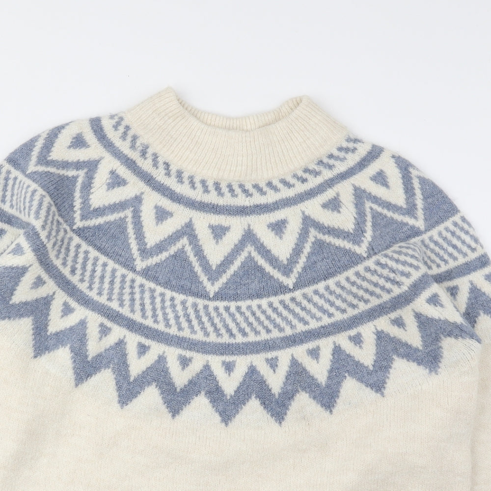 Marks and Spencer Womens White Mock Neck Geometric Acrylic Pullover Jumper Size M