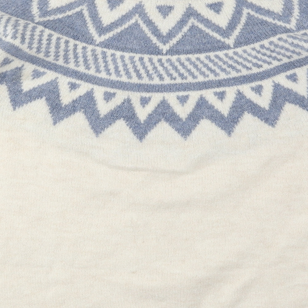 Marks and Spencer Womens White Mock Neck Geometric Acrylic Pullover Jumper Size M