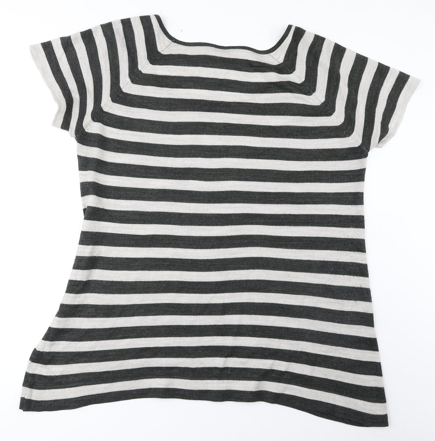 Peacocks Womens Grey Boat Neck Striped Acrylic Pullover Jumper Size 14