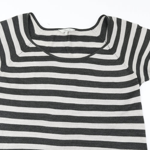 Peacocks Womens Grey Boat Neck Striped Acrylic Pullover Jumper Size 14