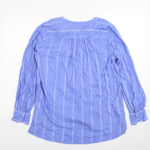 Lands' End Womens Blue Striped Viscose Basic Blouse Size 12 V-Neck