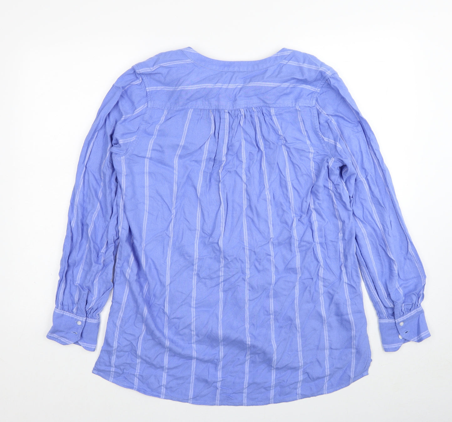 Lands' End Womens Blue Striped Viscose Basic Blouse Size 12 V-Neck