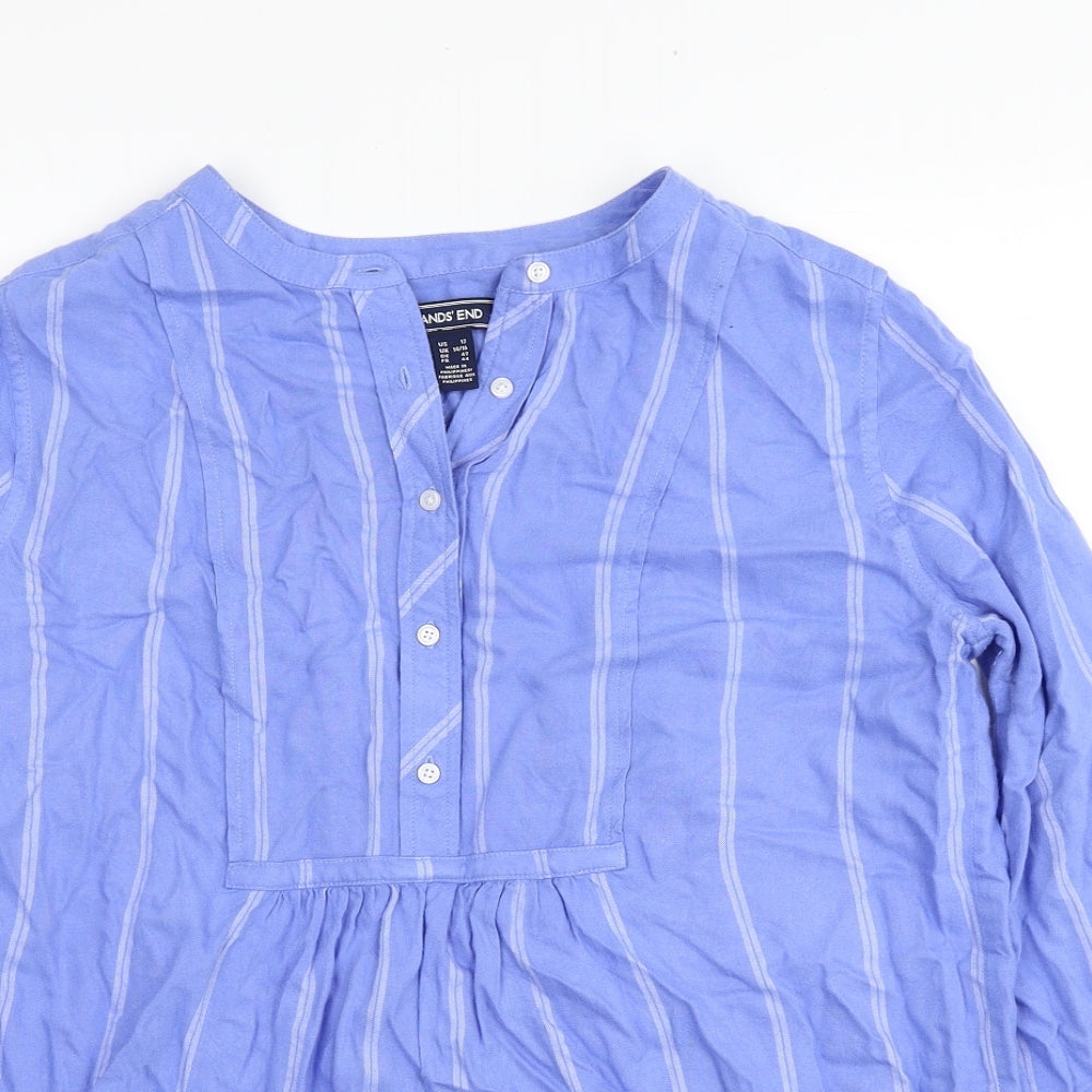 Lands' End Womens Blue Striped Viscose Basic Blouse Size 12 V-Neck