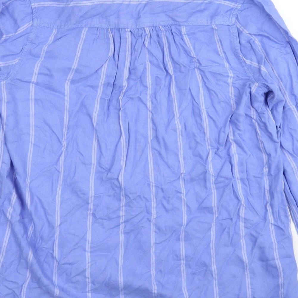Lands' End Womens Blue Striped Viscose Basic Blouse Size 12 V-Neck