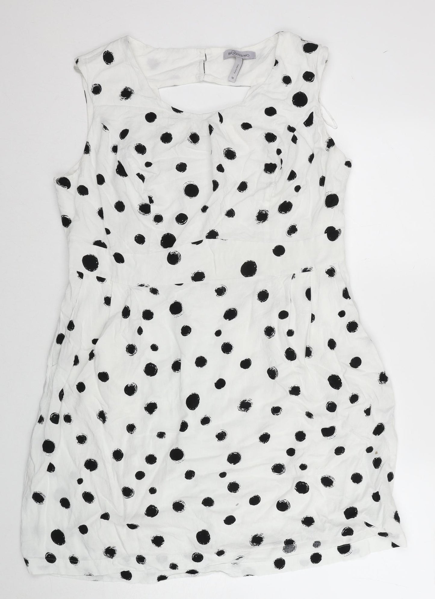 Bravissimo Womens White Polka Dot Viscose Sheath Size 18 Scoop Neck Zip