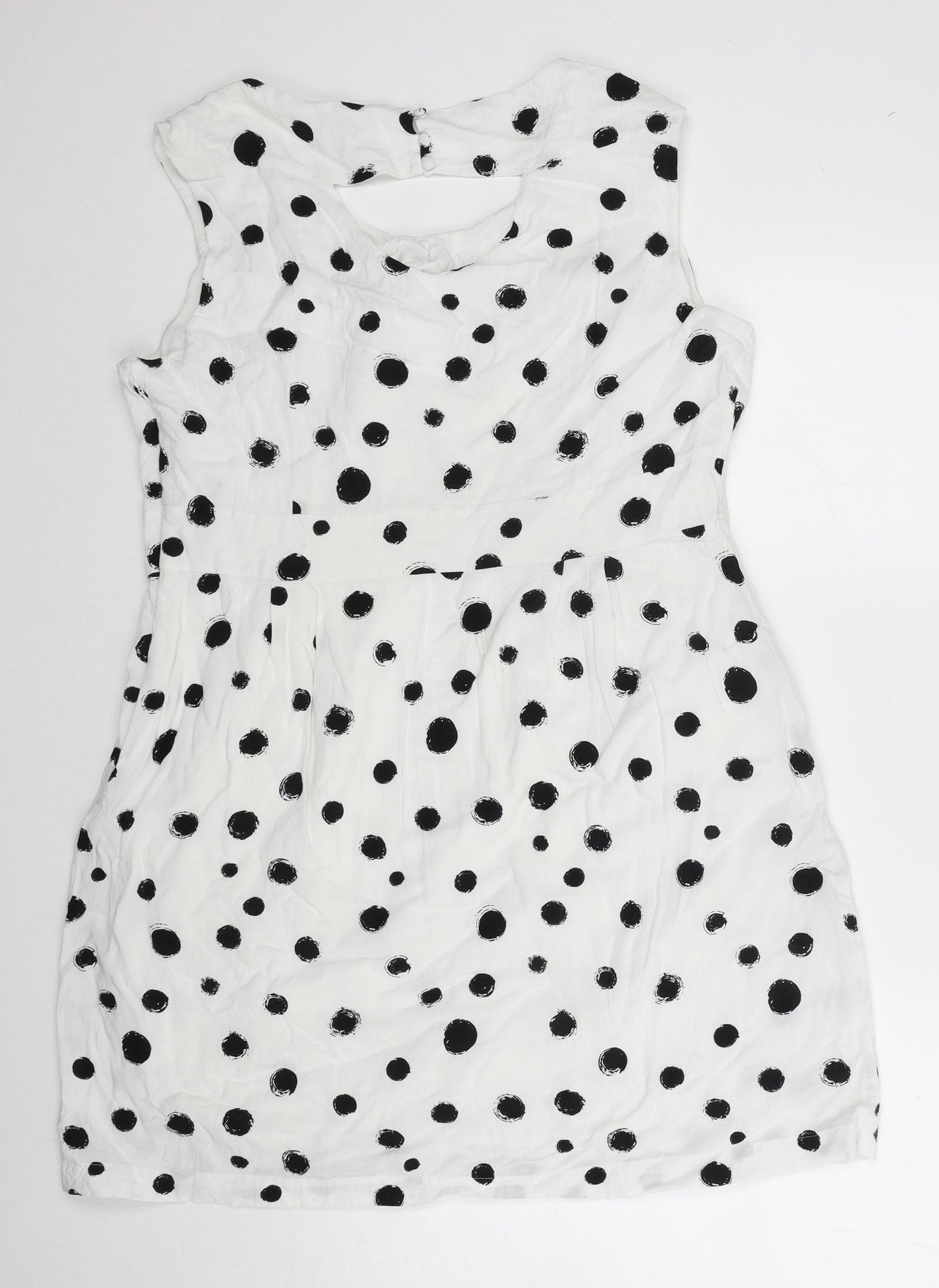 Bravissimo Womens White Polka Dot Viscose Sheath Size 18 Scoop Neck Zip