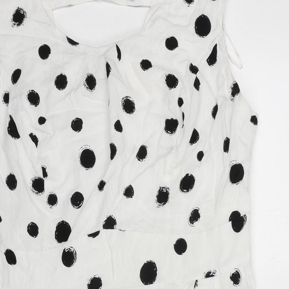 Bravissimo Womens White Polka Dot Viscose Sheath Size 18 Scoop Neck Zip