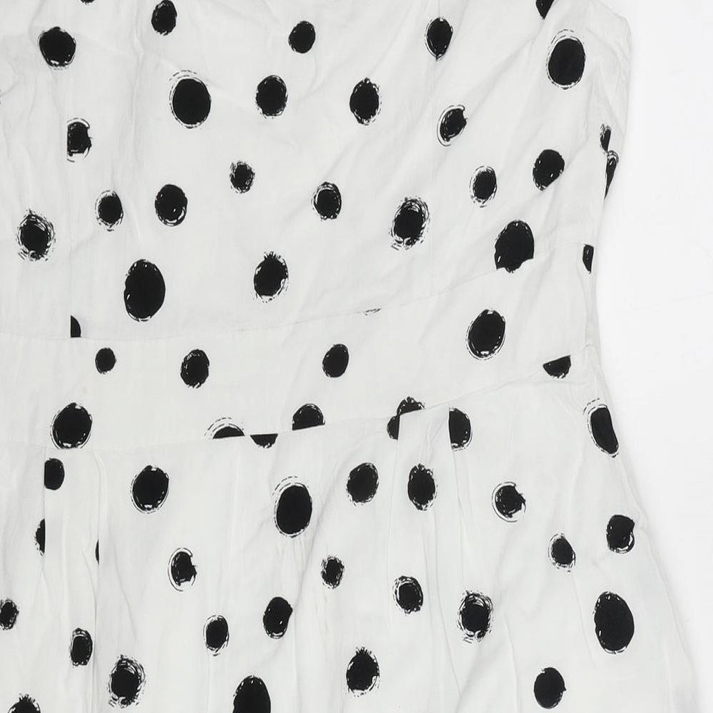 Bravissimo Womens White Polka Dot Viscose Sheath Size 18 Scoop Neck Zip