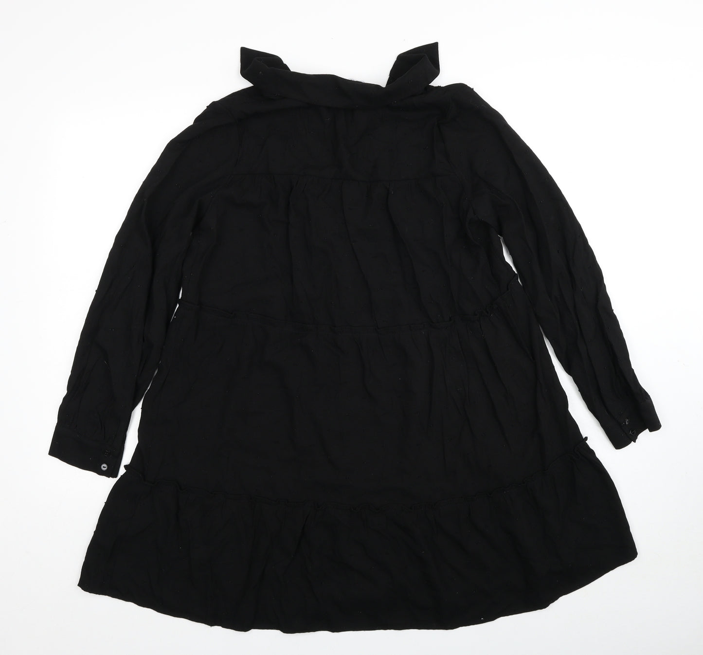 Zara Womens Black Viscose Shirt Dress Size S V-Neck Button